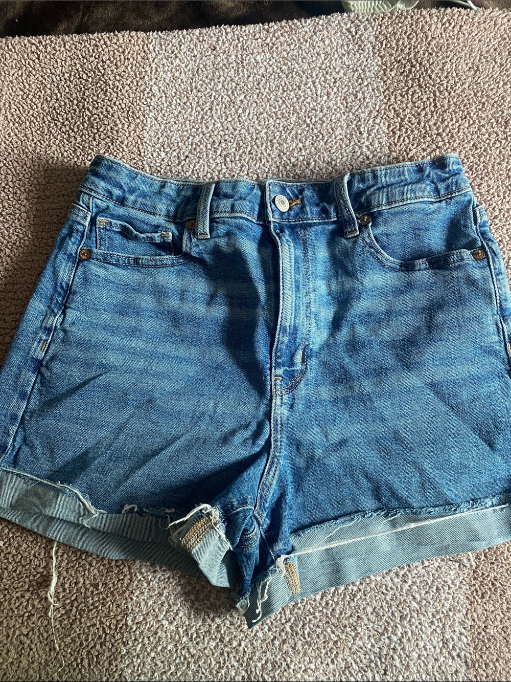 American Eagle Outfitters Medium Blue High-Rise Cuffed Denim Shorts